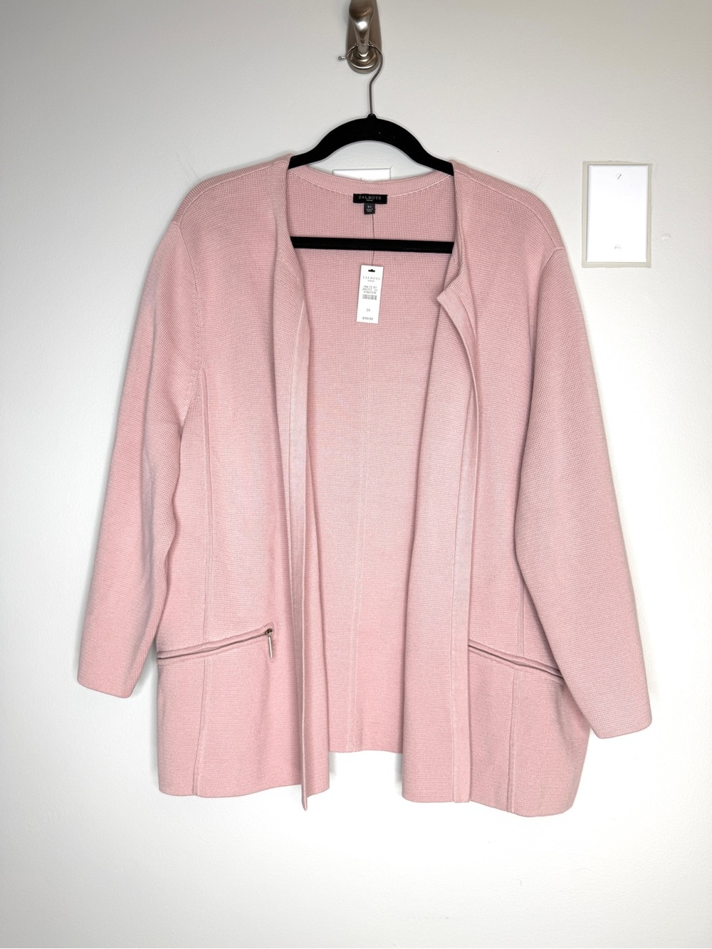NWT Talbots Cotton Knit Open Front Cardigan Zipper Pockets In Pink Size 3X Plus